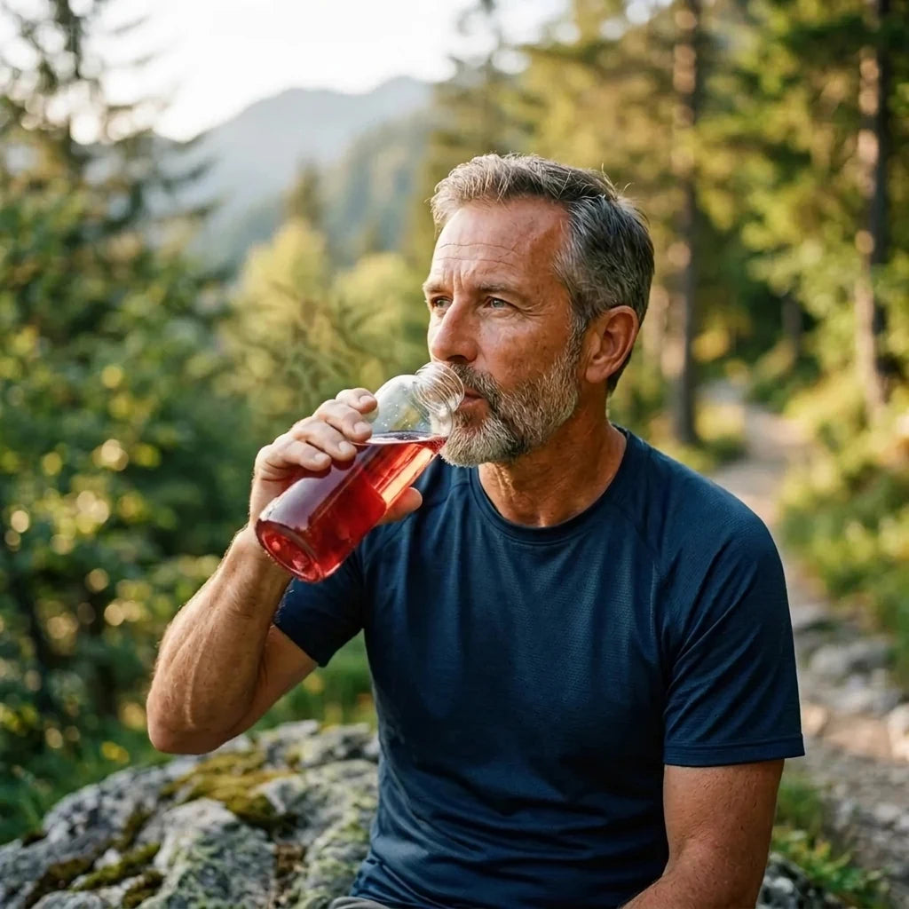Man drinking Bo H2O outdoors
